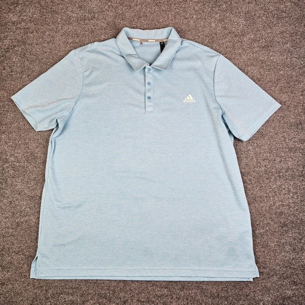 Adidas Advantage Novelty Polo Shirt Men 2XL Light Blue Heather Golf Short Sleeve